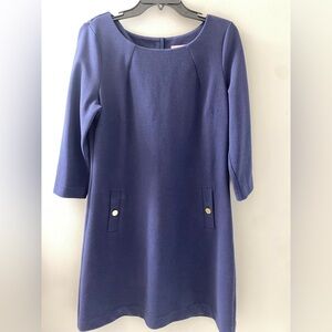 Lilly Pulitzer Dress Womens Sz L Navy Charlene Shift Gold Button Pocket Classic